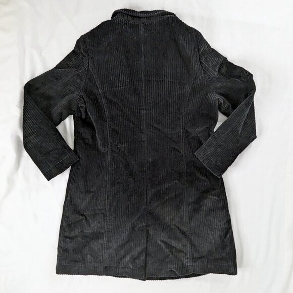 VTG Black Corduroy Long Button Front Collared Coat Denim and Co - Picture 3 of 9